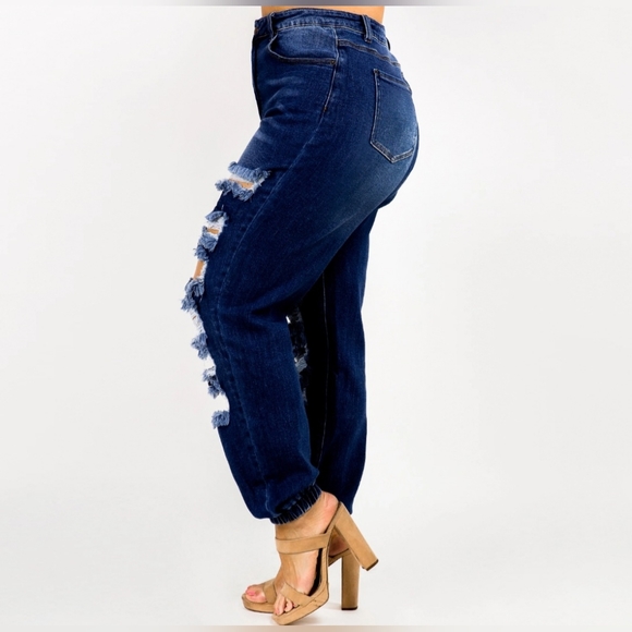 #125 🛑1X,2X,3X✨️ PLUS SIZE ✨️Distressed Denim JOGGERS Jeans - Picture 5 of 6
